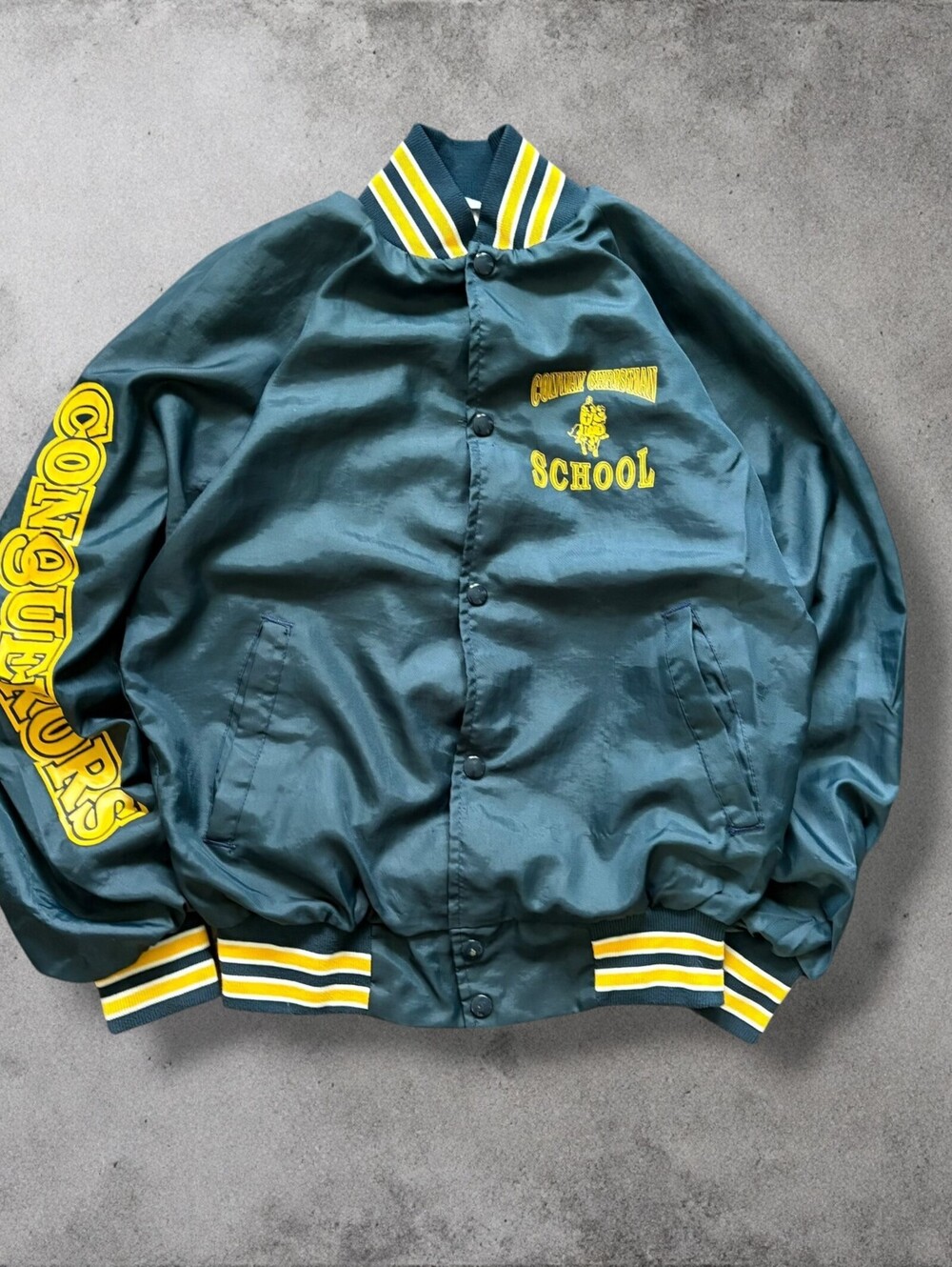 1980s True Vintage Varsity Bomber Jacket Conway Christian School Size XS WestArk